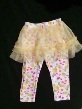 chick pea White Leggings with Yellow Tulle Skirt and Pink Floral Accents
